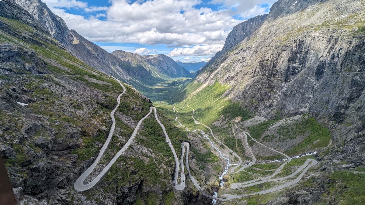 Trollstigen mountain road winding through Norwegian mountains