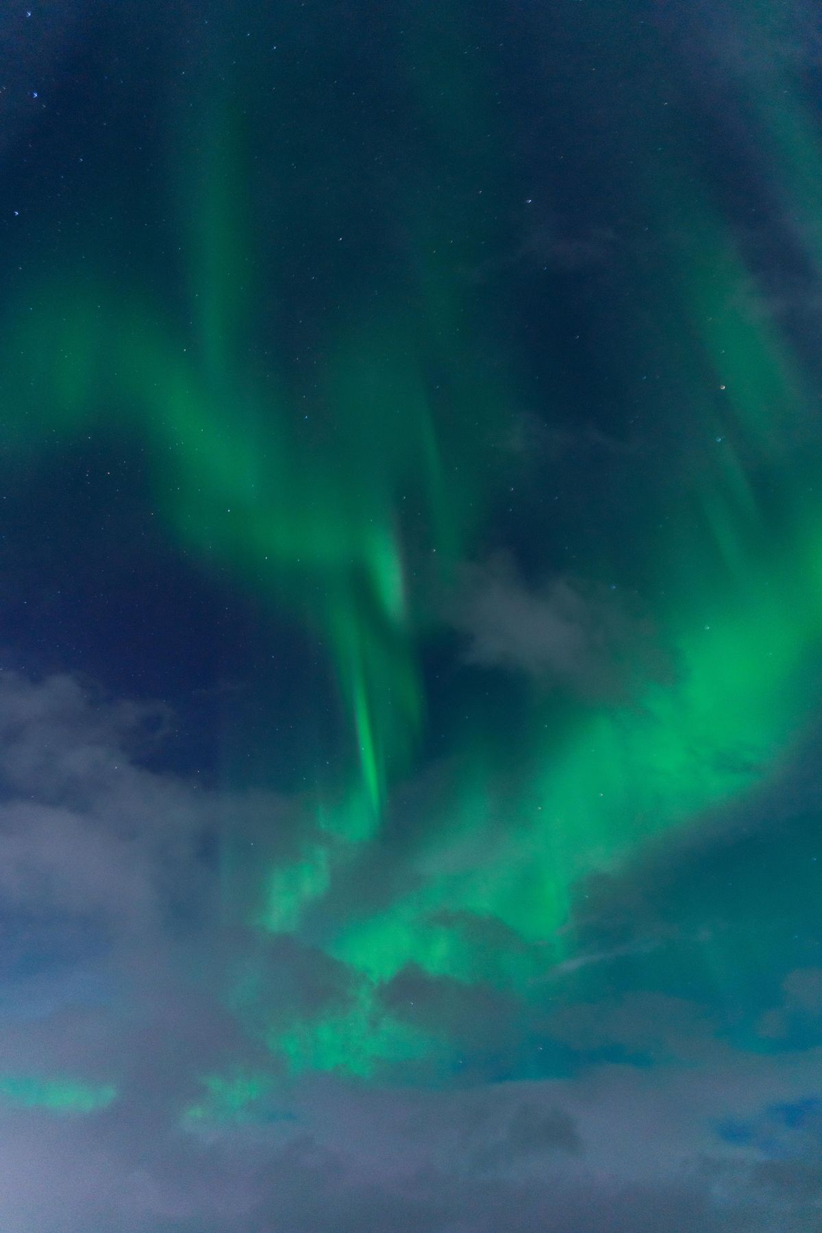 Aurora Borealis curtains in green and blue